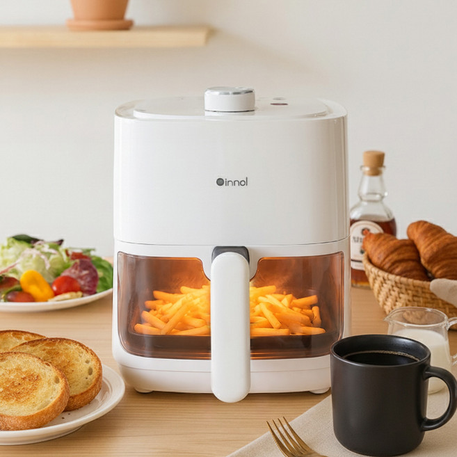 이놀 투명창 에어프라이어 2L 1인용 소형 미니 프리미엄 에어프라이기 air fryer, 화이트, EW043