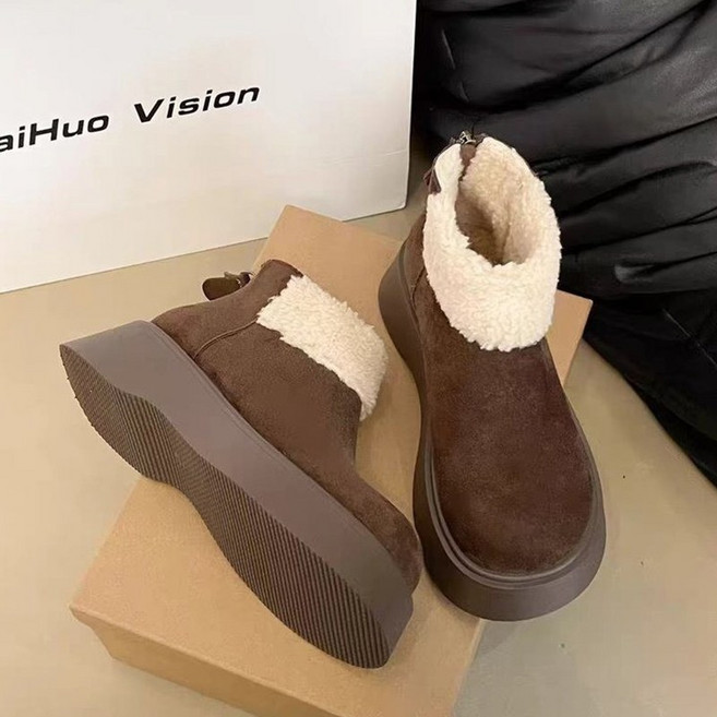 겨울 여성 기모 보온 스노우부츠 레트로 데일리 후지퍼 털부츠 키높이 두꺼운 밑창 방한화