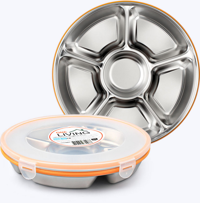 스텐 6칸 나눔 칸막이 반찬통 원형 밀폐용기, 1개