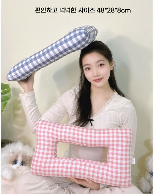 아트홈 귀를 누르지 않는 베개 연골 수술 옆잠 피어싱 베개 상처 입원 코 성형, 1개, 핑크체크메밀