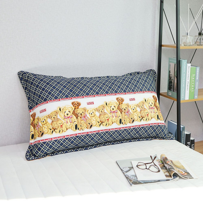 (커버+솜포함) 대형 등쿠션 등받이쿠션 110X60 사이즈, 110X60 등쿠션, 곰패밀리, 그린 (솜포함)