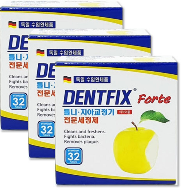 덴트픽스 틀니 치아교정기 전문세정제, 32개입, 3개