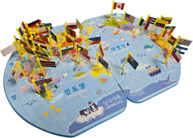 거영아이앤디 50개국 세계지도 만국기 학습놀이완구, 혼합색상, 2개