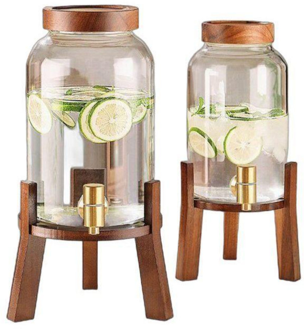 우드 워터 디스펜서 물병 음료 카페 쥬스 물통 저그 유리병, 뚜껑 + 5L
