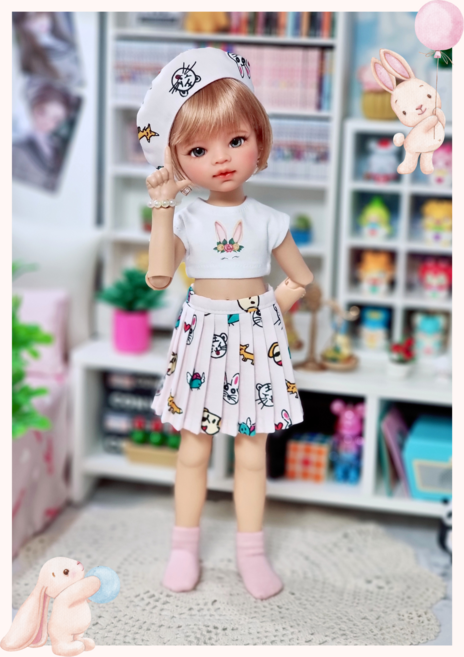 #파올라레이나 32cm 옷( 낌찍 토끼 3종세트 )[마구샵]#구체관절인형#bjd#인형옷#다락아이#관절바디#완제품, 베레모 추가안함, 1개