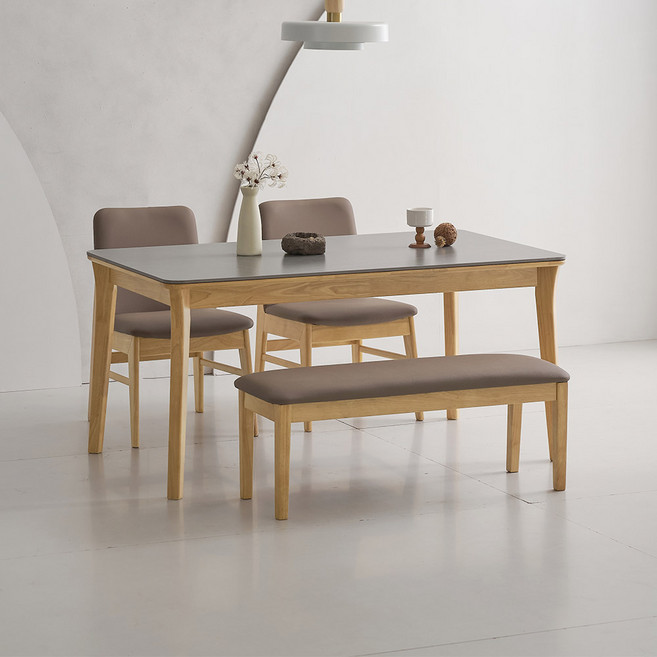 라로퍼니처 데미앙 1400 포세린 통 세라믹 패밀리 4인 낮은 식탁 세트, 식탁+의자2+벤치1, 그레이