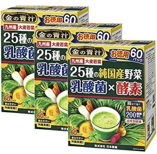서플리먼트 金の青汁 금의 녹즙 25종의 순국산 야채 유산균×효소 3.5G×60포×3개 세트 B07DL6FR7J, 3개, 2kg - 쿠팡