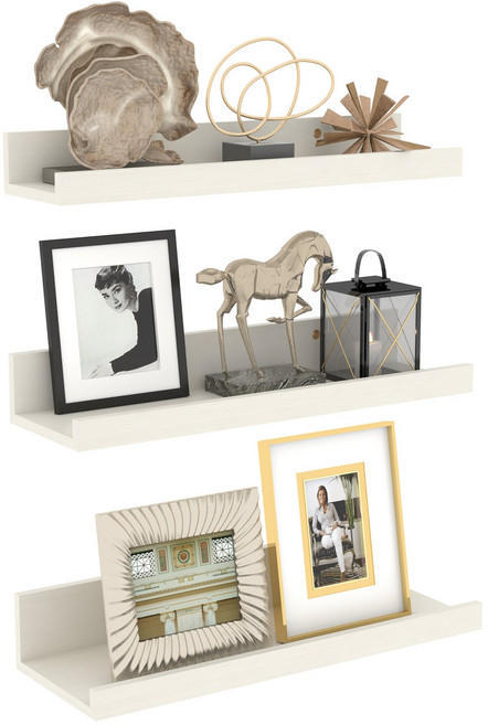 Olivet 벽걸이 수납 선반 원목 벽걸이형 다용도 수납 선반, 흰색 나뭇결, 3단