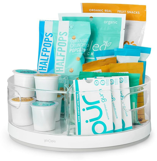 YouCopia Susan Lazy Organizer 손잡이가 있는 6 BPA 프리 탈착식 클리어 빈 주방 캐비닛용 회전식 수납 턴테이블 팬트리 및 욕실 정리함 화이트, 3 B, Susan 11, Turntable