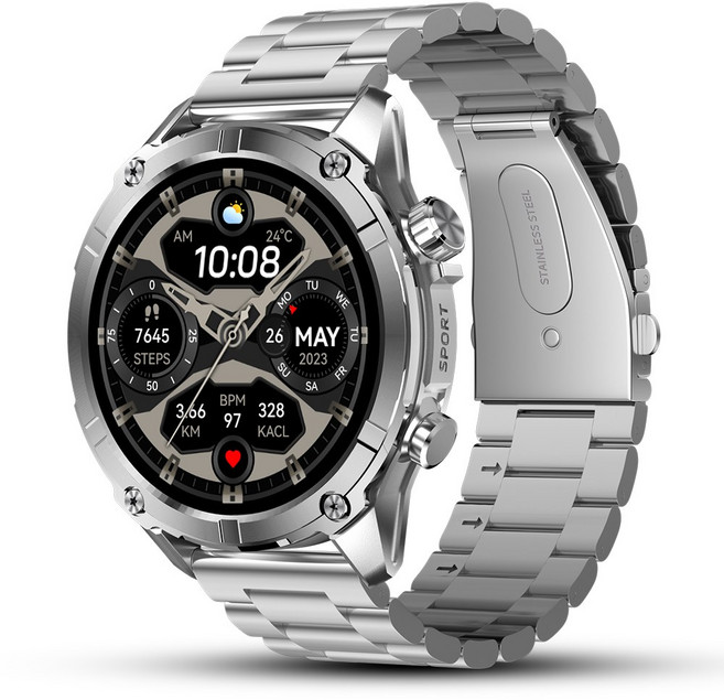 WAPIK 와피크 아웃도어 스마트워치 블루투스 통화가능 운동시계 Y7, 실버, 3.9cm, GPS + 블루투스