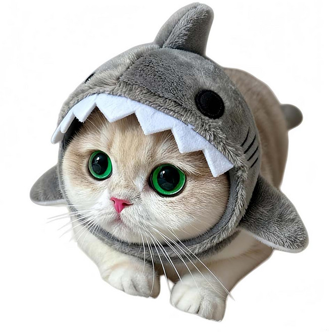 루베이 귀여운 반려동물 상어 모자 부드러움 통기 사이즈 조절 가능 사진 촬영 소품/코스튬/장난감, 그레이, 1개