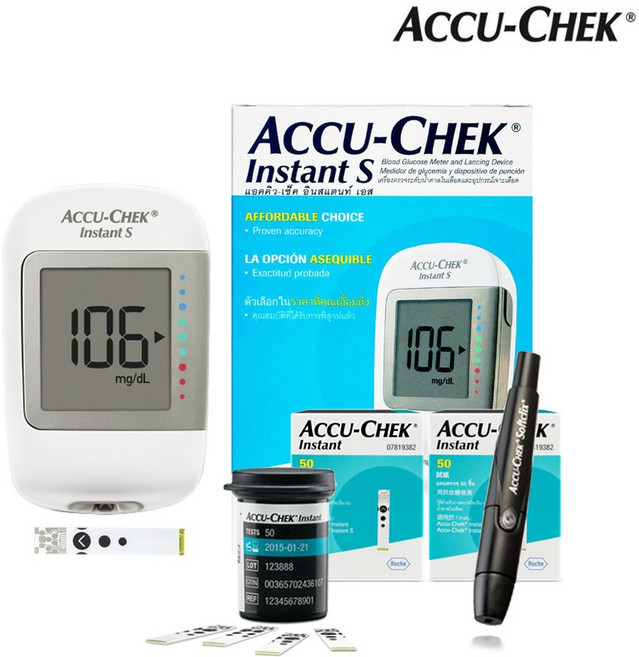 아큐첵정품 인스턴트S 혈당측정기+혈당 검사지100매+침100개+솜100매 벤저스출고, 1세트
