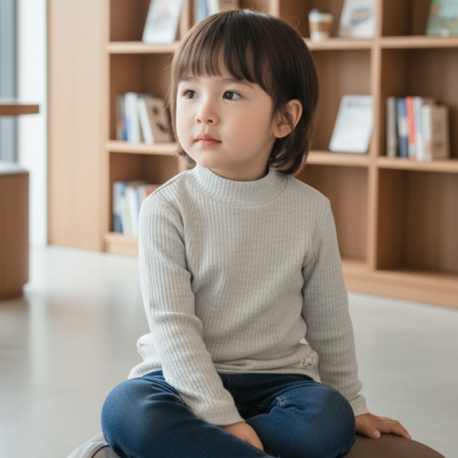 유아 골지 반목 티셔츠 겨울 이너 부드러운 면 데일리 아동복