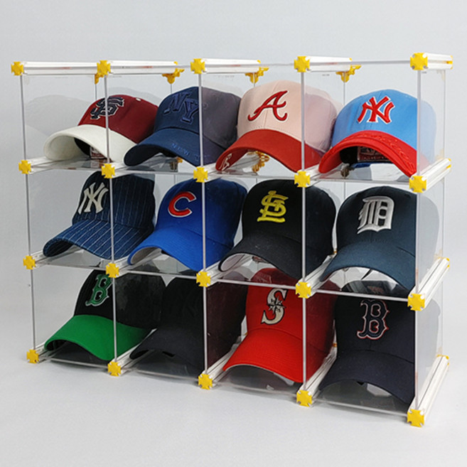 엠블럭&스페셜 모자정리대 모자케이스 모자보관함 모자진열장 야구모자 보관함 스냅백 뉴에라 수납, 3층x4칸 12칸형(뒷덮개포함), 1개