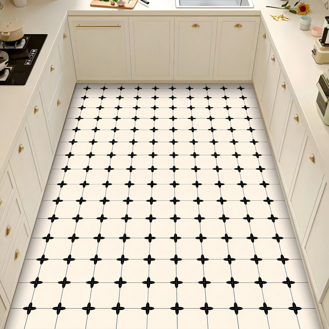 트렌디고 잘라쓰는 주방매트 특대형 두꺼운 PVC 주방 발매트 현관 베란다 바닥매트 미끄럼방지 방수, 1개, B블랙플래드