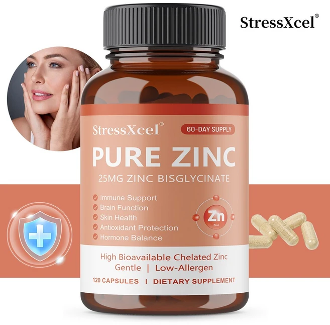 순수 아연 보충제 25mg - 디글리신 킬레이트 순하고 흡수성 - 면역 피부 건강 및 에너지 - 남녀 모두에게 적합, 2개, 60회분 - 쿠팡