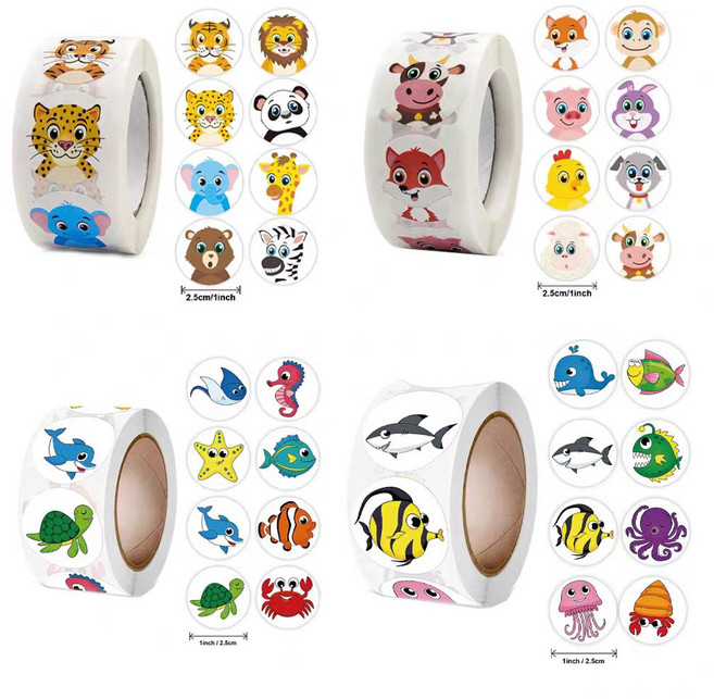 동물 바다 생물 원형 스티커 1세트, 혼합복