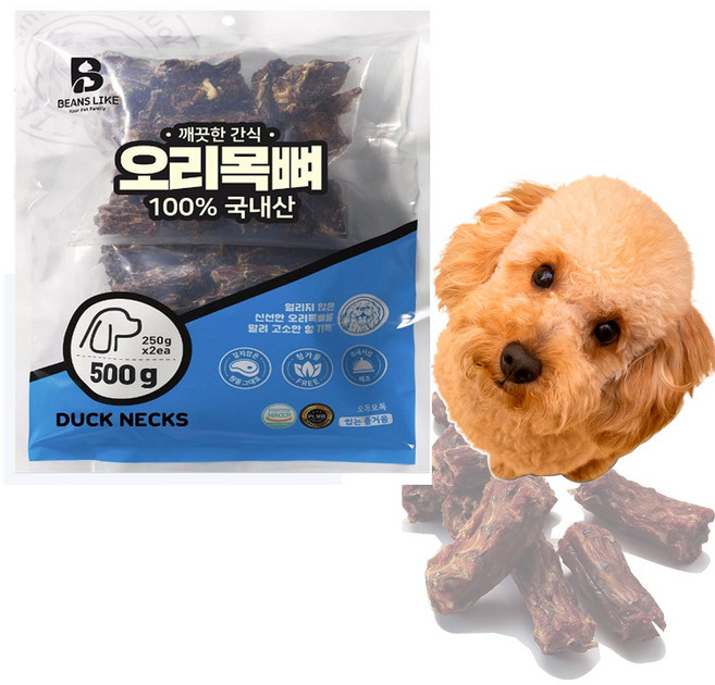 빈즈라이크 목뼈 강아지 간식, 오리, 500g, 1개