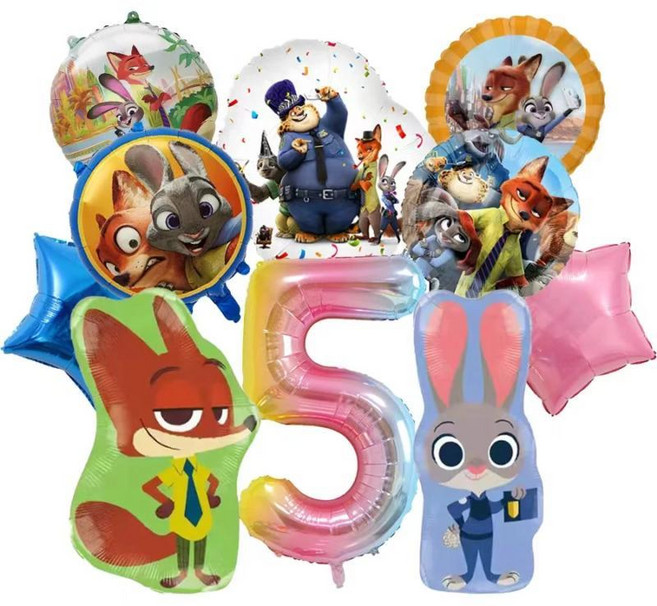 주토피아 테마 생일 파티 장식 숲속 동물 주디 닉 알루미늄 호일 숫자 풍선 샤워 선물, 7. Zootopia 5