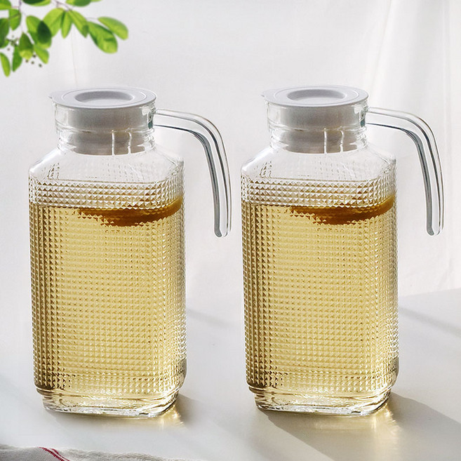 에코도트 손잡이 냉장고 보리차 유리물병, 2개, 1600ml, 투명