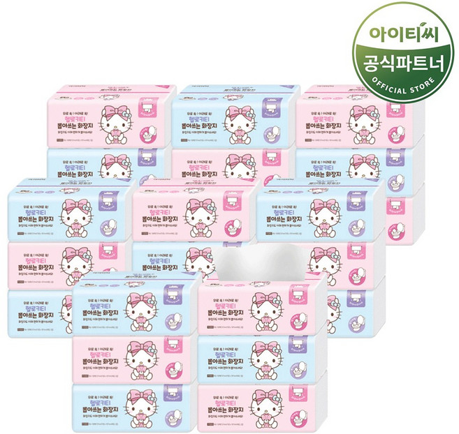 헬로키티 핑크리본 뽑아쓰는 화장지, 100매입, 24개