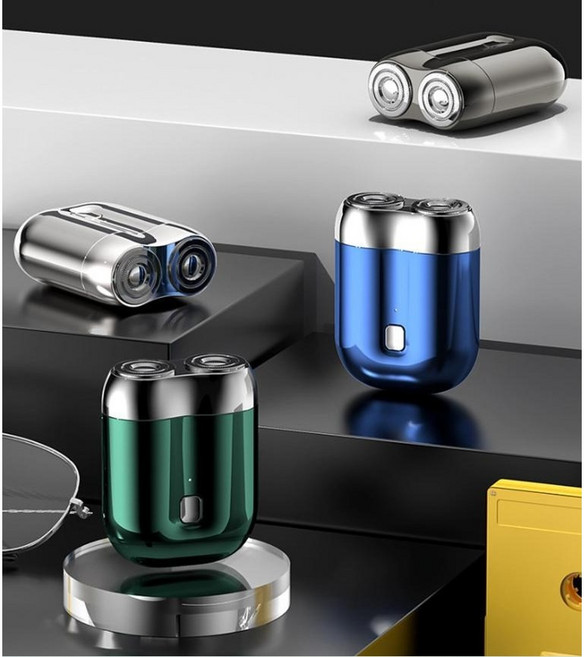 [국내배송] 독일기술 1+1 고품질 휴대용 더블헤드 미니 전기 면도기 usb 충전식 자동 면도기, 그린(1+1아님)