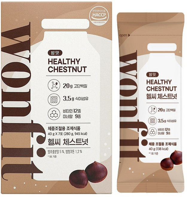 원핏 헬씨 체스트넛 밤맛 중조절용 프로틴 다이어트 단백질 쉐이크, 1개, 7회분