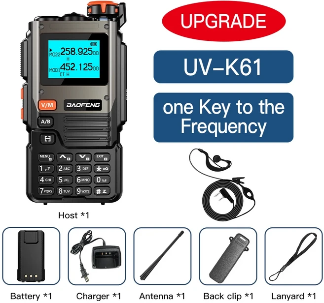 스마트밴드 스마트워치 미밴드Baofeng UV-K61 VHF UHF 워키토키 999 채널 Type-C AM 배터리 작동 DTMF NOAA, 02, 02 Standard