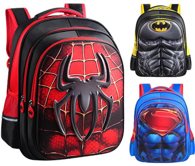 신학기 가방 초등학생을 위한 3D 입체 하드쉘 스파이더맨/슈퍼맨 백팩 만화 소년용 배트맨 스타일 가방 모음