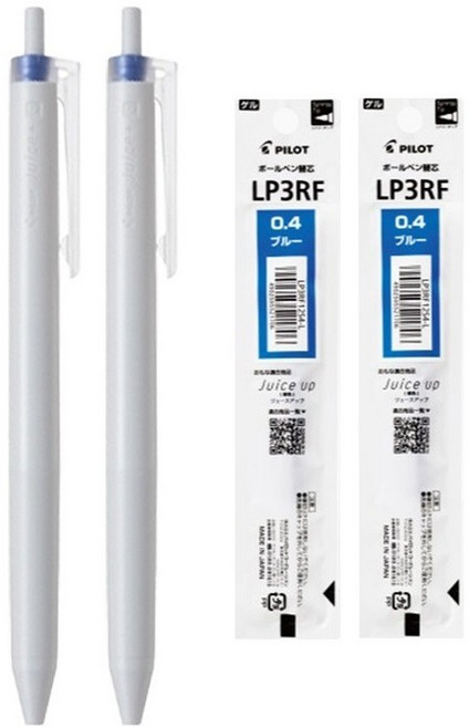 더주니 파이롯트 쥬스 플러스 0.4mm 젤 잉크 볼펜 + 리필 세트, 1세트, 블루 2개 + 리필 2개