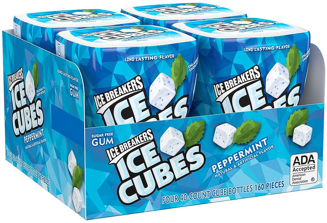 아이스브레이커 아이스큐브 페퍼민트맛 껌 40개(92g)X4팩, 1개, 92g