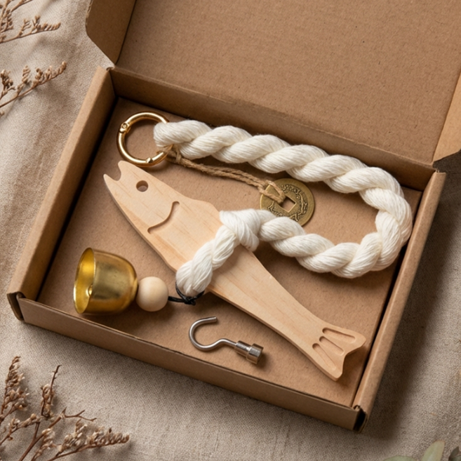 대박을 기원하는 복 액막이명태 도어벨 개업선물 집들이선물 자석 후크 포함, 우드