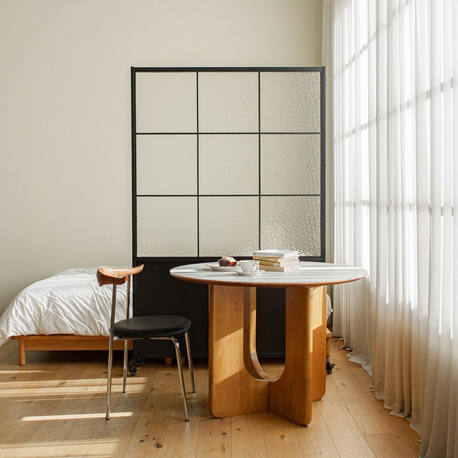 레트로하우스 틴우드 아쿠아유리 철제파티션 1200 (스탠드), 블랙