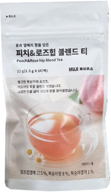 무인양품 피치&로즈힙 블렌드 티, 1개, 1.5g, 8개입