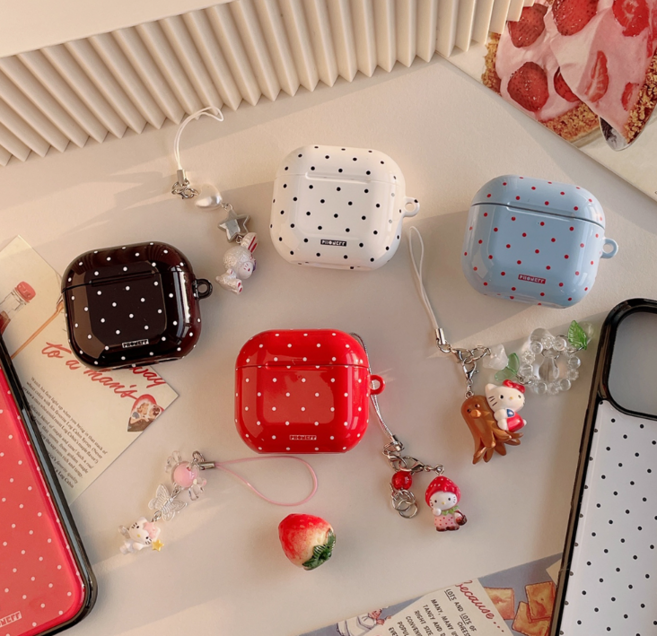 도트 에어팟/버즈 하드 케이스, 레드, 1개