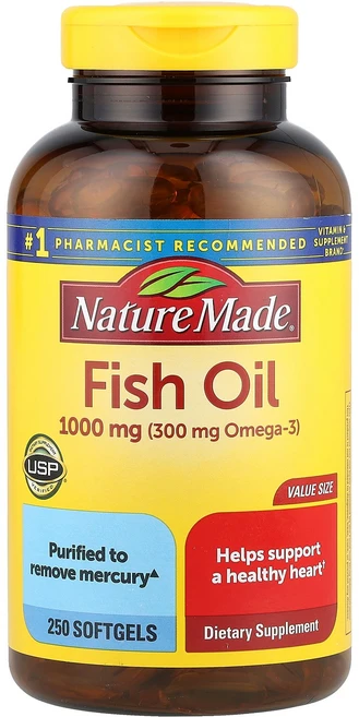 Nature Made 피쉬 오일 1 000mg 소프트젤 250정 Made (네이처 메이드), 1개 - 쿠팡