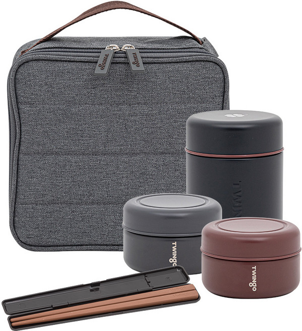 트윙고 클로버 보온도시락 4종 세트 1020ml 소프트블랙 + 전용젓가락 세트 증정 TW4-1020SB, 1개