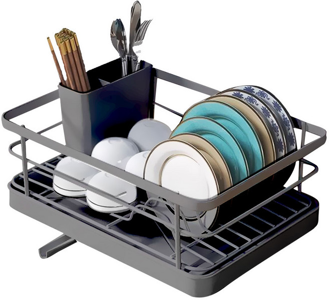 자동물빠짐 편한생활연구소 그릇 접시 식기건조대, 그레이, 1개, 1단