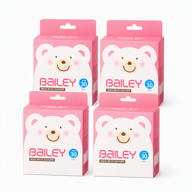 베일리 베이직 모유저장팩/180ml 30매 - 국산/ 이중지퍼 밀폐/일회용/위생적(4box), 4개, 30개입