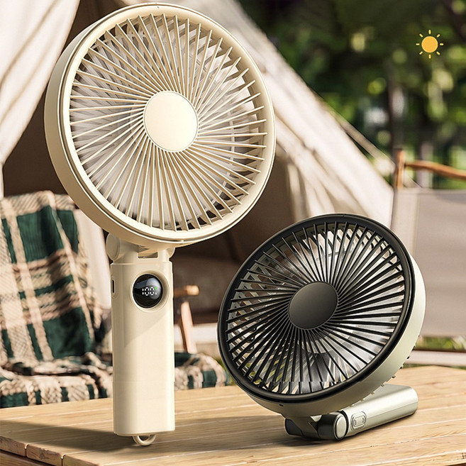 BLDC 무선 휴대용 빅팬 선풍기 6인치 접이식 17cm, 베이지, 3600mah