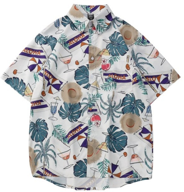 BT3 短袖花襯衫 - 海灘寬鬆休閒男女