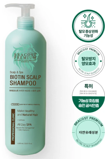 브라코스트 비오틴 스칼프 샴푸 비듬 두피 약산성 탈모 개선 완화, 1개, 1L - 쿠팡