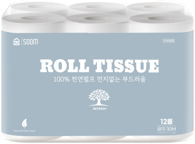 숨 순수 천연펄프 3겹 롤 화장지 30m 12개입 1개