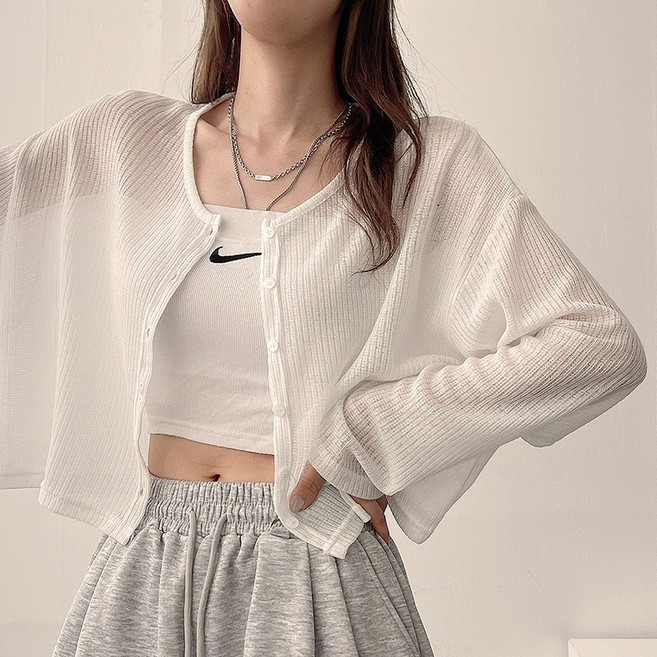 [디데이뉴] 선크림으로 부족할때 여름까지 쭉 살안타 골지 시스루 얇은 오버핏 루즈 니트 가디건 3color