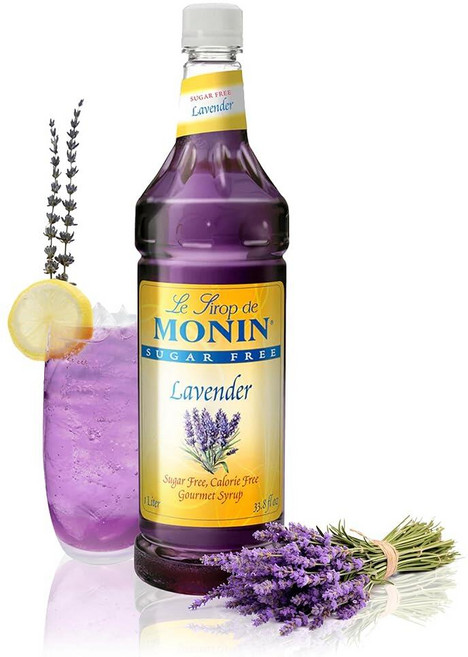 Monin - 무설탕 라벤더 시럽 아로마 및 꽃무늬 천연 맛 칵테일 레모네이드 및 소다에 적합 GMO 프리 글루텐 프리 (플라스틱 1리터)