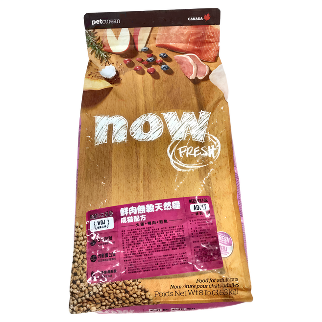now FRESH 無穀天然糧 成貓配方 乾飼料, 火雞+鴨肉+鮭魚, 3.63kg, 1袋