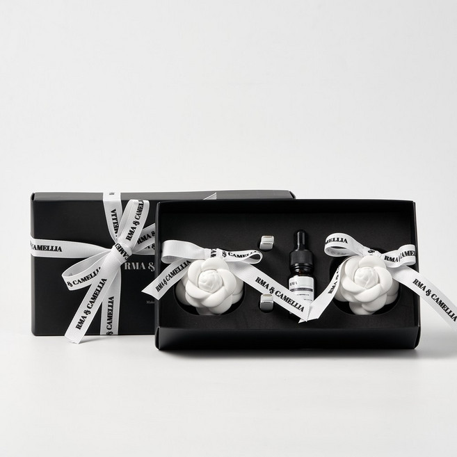 르마엔까멜리아 차량용석고방향제, 일랑 화이트리본 클립형(숏+롱클립증정), 2개