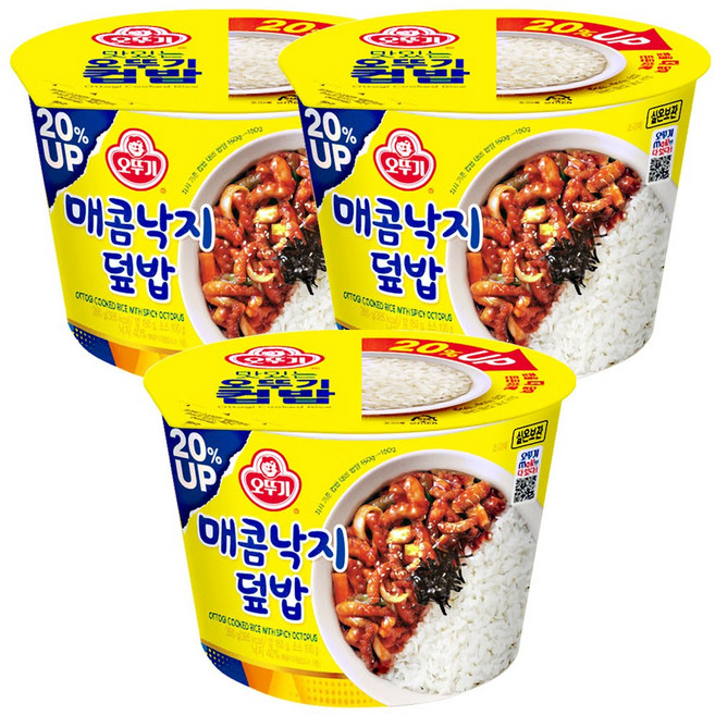오뚜기 맛있는 컵밥 매콤낙지덮밥, 280g, 3개