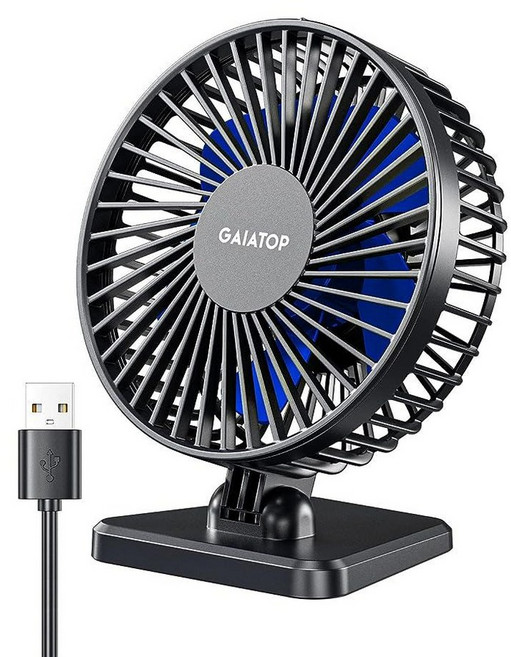 GaiaTOP 탑 상의 USB 책상 팬 작지만 강력함 개인 휴대용 조용한 3가지 속도 조절 가능한 미니 테이블 데스크탑 쿨링 홈 오피스 자동차 여름 여행 선물 블루 1, 1개