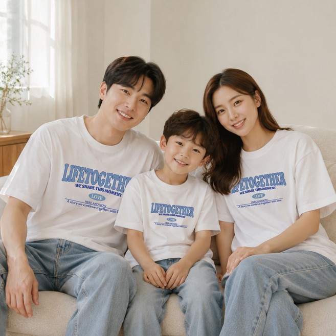 온어스샵 레터링 가족티셔츠 가족여행티 패밀리룩 반팔티 가족사진의상